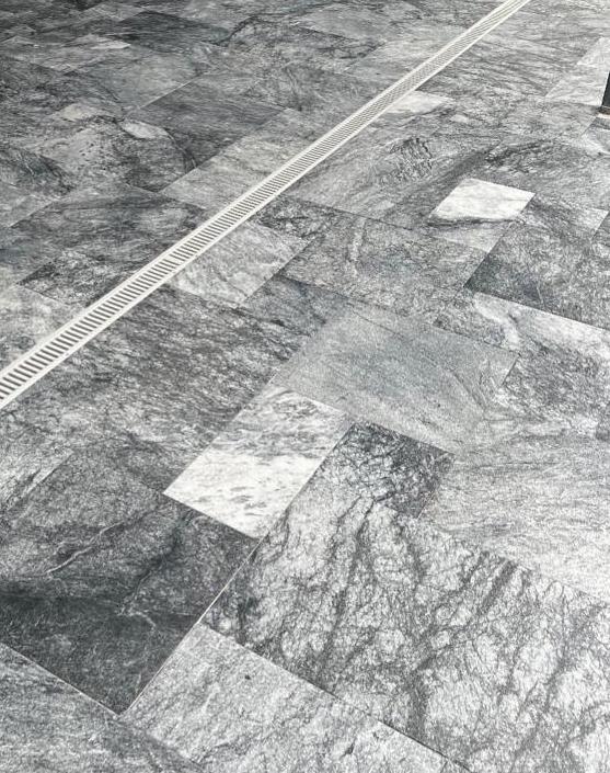 Veined marble terrace — Sky Sandblasted Marble